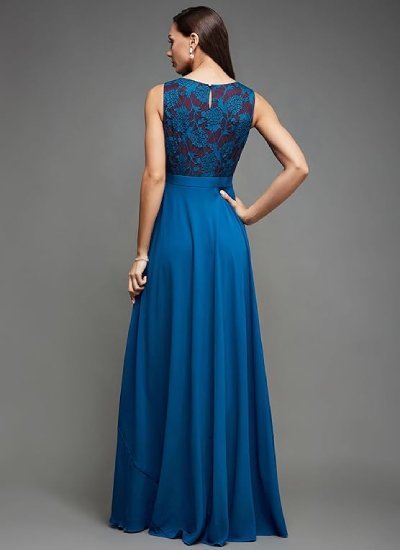 Women's Brick Red & Dusty Green Boat Neck Sleeveless Gown