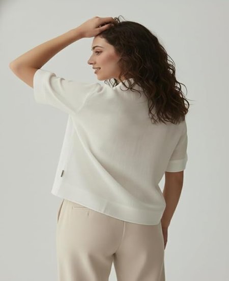 s22 Women Cream Cotton Embroidered Tops