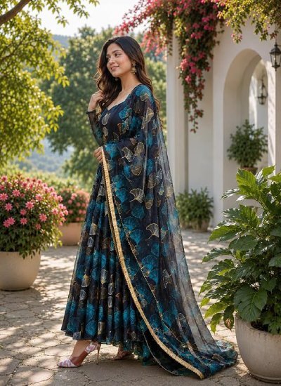 s22 Women’s Floral Printed Anarkali Gown with Dupatta