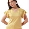 s3 Women's Soft Cotton Blend Fashion Top with Ruffle Sleeves
