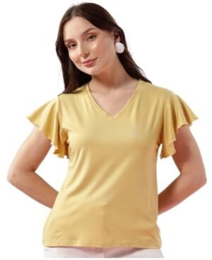 Women's Soft Cotton Blend Fashion Top with Ruffle Sleeves