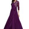Women's V-Neck Full Sleeve Self Design Lace-Overlaid Georgette Maxi Dress