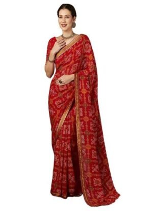 s3 Women's Georgette Bandhani Printed Saree