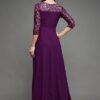 Women's V-Neck Full Sleeve Self Design Lace-Overlaid Georgette Maxi Dress
