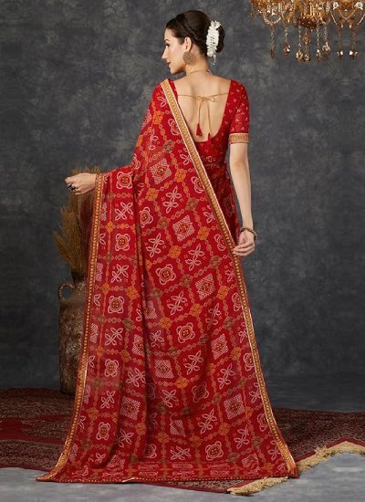 Women's Georgette Bandhani Printed Saree
