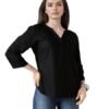 s4 Women's Casual Roll -Up Sleeves Rayon V-Neck Top