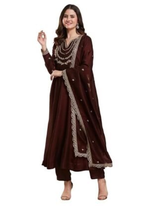 s4 Women’s Silk Embroidery Anarkali Kurta Pant with Dupatta
