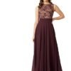s4 Women's Brick Red & Dusty Green Boat Neck Sleeveless Gown
