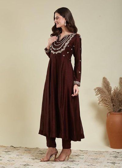s44 Women’s Silk Embroidery Anarkali Kurta Pant with Dupatta