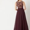 s44 Women's Brick Red & Dusty Green Boat Neck Sleeveless Gown
