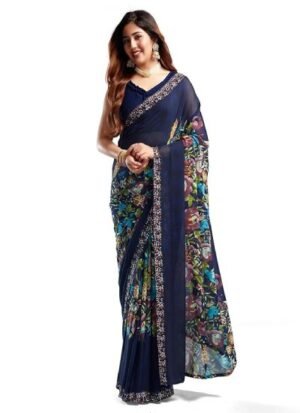s5 Women's Floral Printed Georgette Saree