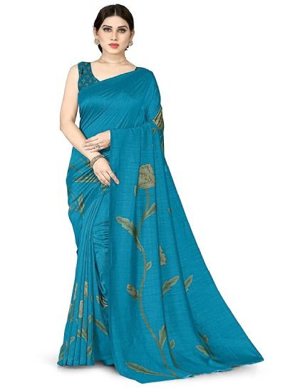 s5 Vichitra Silk Floral Printed Comfortable Daily Wear Saree