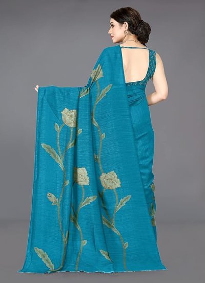 s55 Vichitra Silk Floral Printed Comfortable Daily Wear Saree