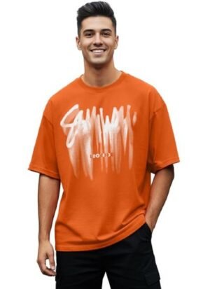 s6 Front Printed Round Neck Drop Shoulder Oversized Tshirt for Man