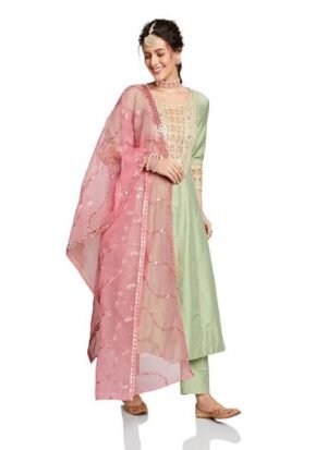 s7 Women's Embroidered Anarkali Kurta Set with Organza Dupatta