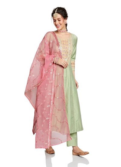 s7 Women's Embroidered Anarkali Kurta Set with Organza Dupatta