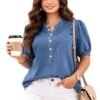 s8 Women's Denim Shirt, Blue, Puff Sleeve, Breeze Top