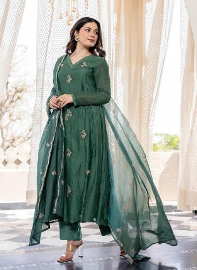 s88 Women Embroidery Solid Anarkali Kurta and Pant Set with Dupatta
