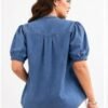 s88 Women's Denim Shirt, Blue, Puff Sleeve, Breeze Top