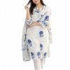 Women's Hand Block Floral Printed Straight Kurta Set with Palazzo Pants & Dupatta