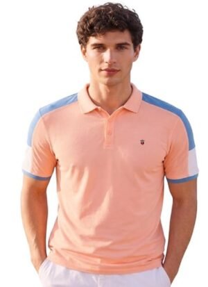 Cotton Cut & Sew Design Color Block Shoulder Half Sleeve Polo Tshirt