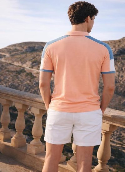 Cotton Cut & Sew Design Color Block Shoulder Half Sleeve Polo Tshirt